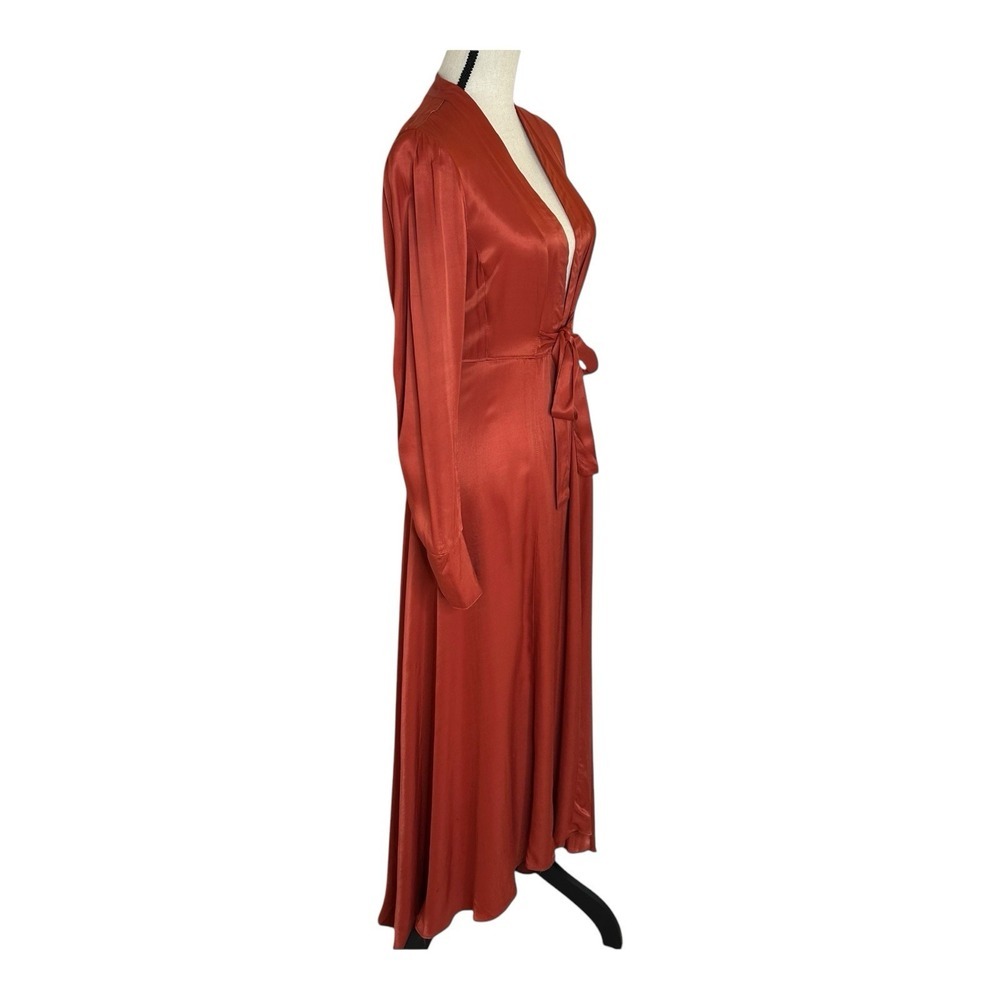 Free People Marilyn Satin Duster Red Tie Waist Long Layering Jacket Size Xs - Picture 4 of 12